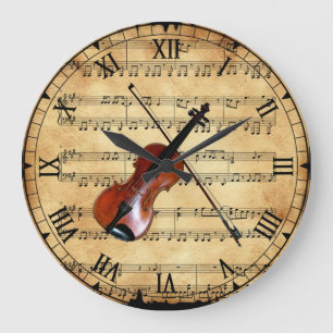 Violin ~ Vintage Sheet Music Background ~ Unique ~ Large Clock