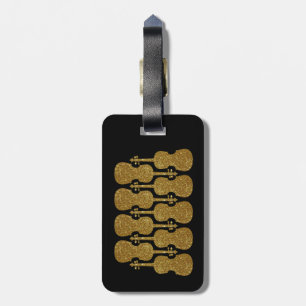 Violin/Viola Gold Glitter Case Tag, Personalized Luggage Tag