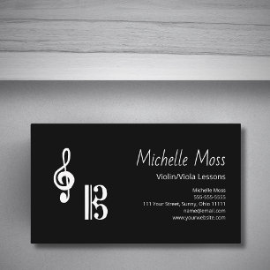 Violin Viola Lessons Simple Black White Musical  Business Card