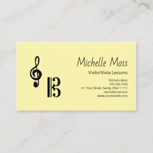 Violin Viola Lessons Simple Musical Clefs Yellow Business Card