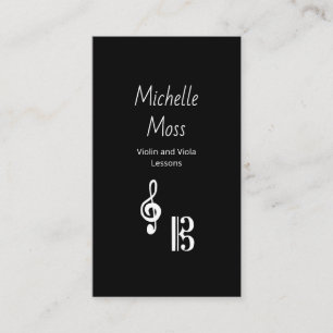 Violin Viola Music Lessons Black White Simple  Business Card