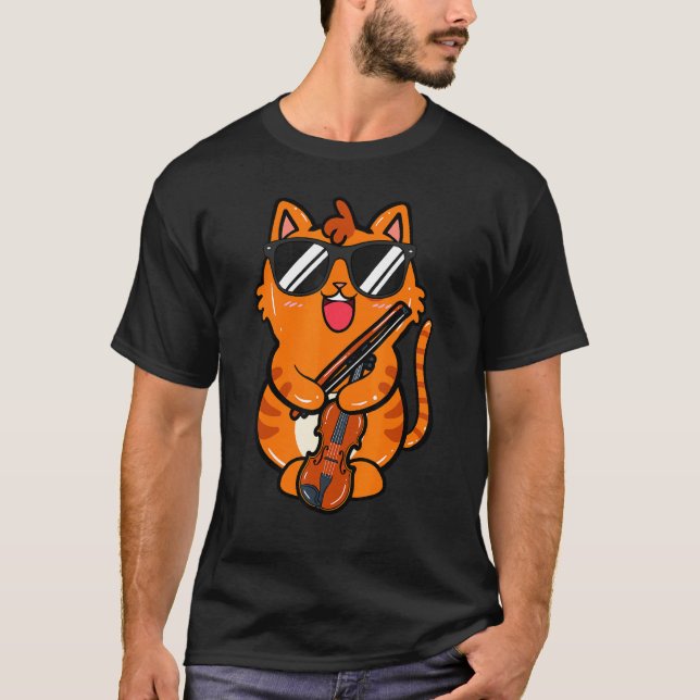 Violin Violinist Fiddle Cat  Orchestra Classical M T-Shirt (Front)