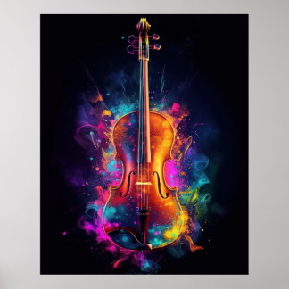 Violin with exploding colours poster