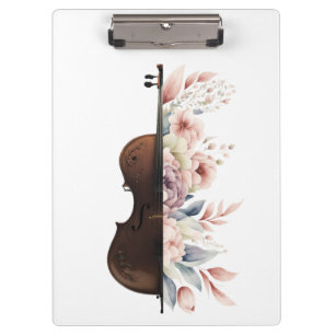 Violin with flowers. clipboard