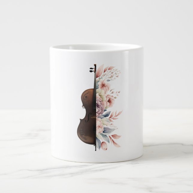 Violin with flowers. large coffee mug (Front)