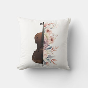 Violin with flowers. throw pillow