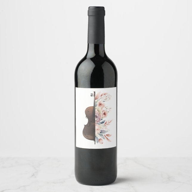 Violin with flowers. wine label (Front)