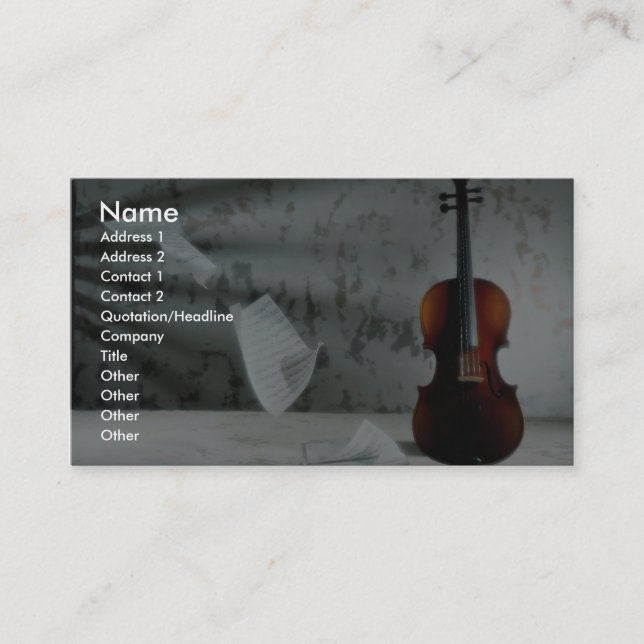 Violin with music sheets floating business card (Front)