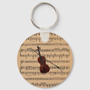 Violin With Sheet Music Background Keychain