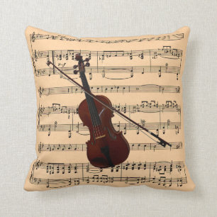 Violin With Sheet Music Background ~ Musical Instr Throw Pillow