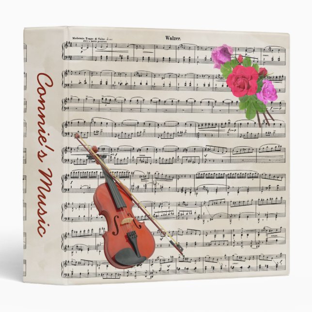 Violin With Vintage Sheet Music and Roses Binder (Front/Spine)