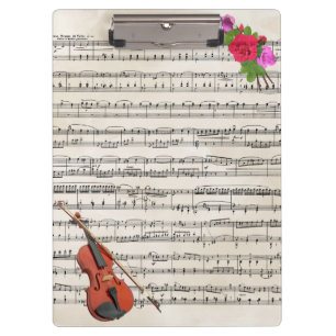 Violin With Vintage Sheet Music and Roses Clipboard