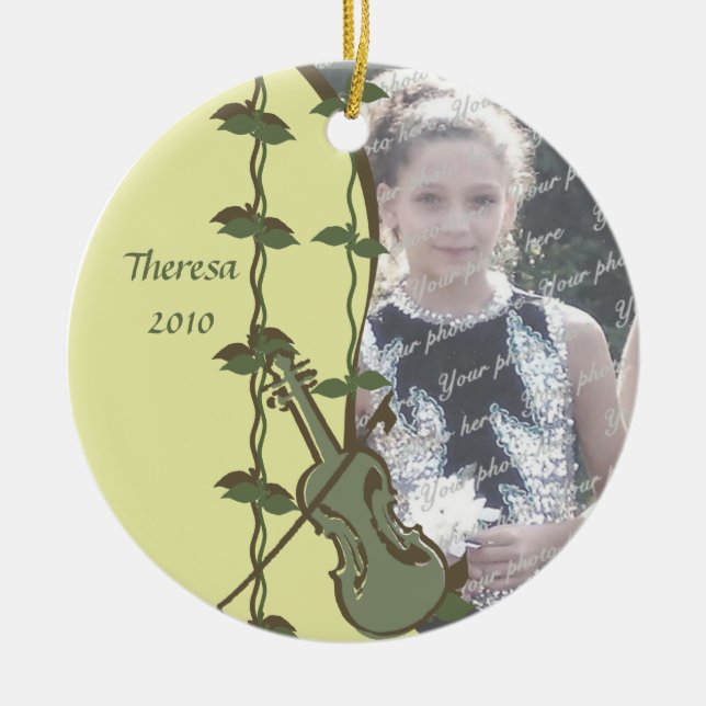 Violin Woodland Photo Ceramic Ornament (Front)