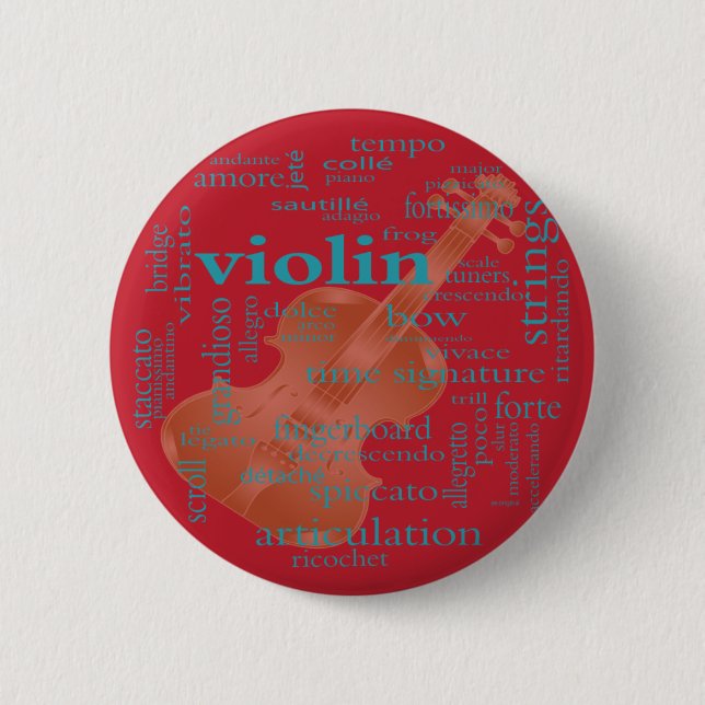 violin word cloud graphic desing by Artinspired 2 Inch Round Button (Front)