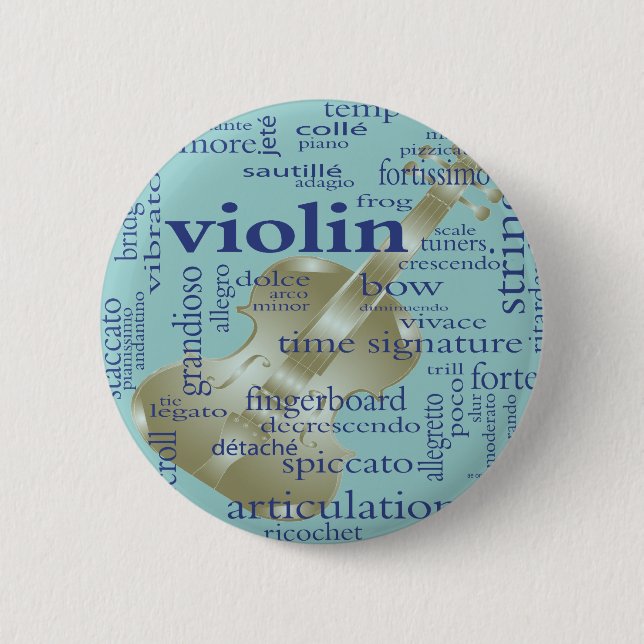 Violin Words 2 Inch Round Button (Front)