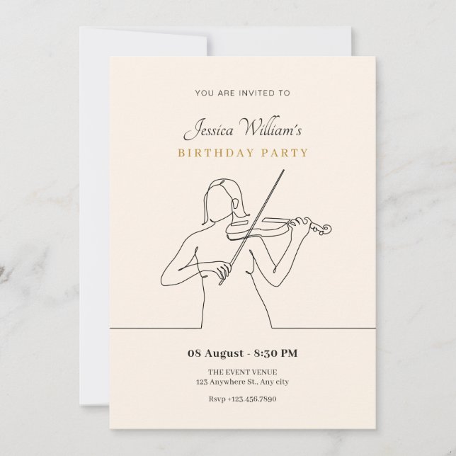Violinist art birthday invitation (Front)