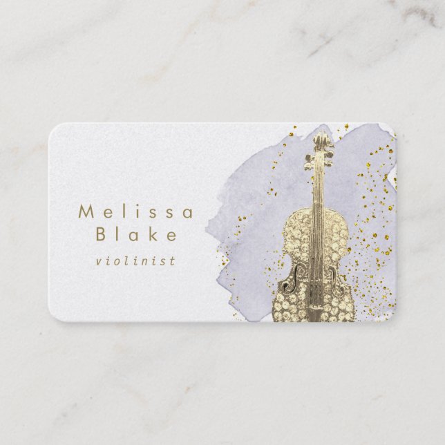 violinist blue watercolor business card (Front)