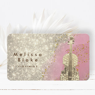 violinist faux glitter business card