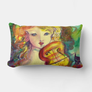 VIOLINIST GIRL ,VIOLIN  AND CAT LUMBAR PILLOW