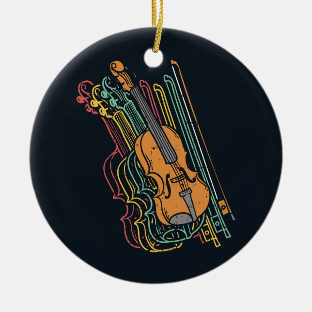 Violinist Holiday Vintage Fiddle Ceramic Ornament (Front)