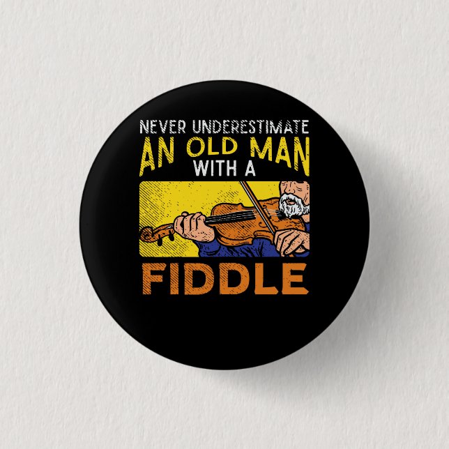 Violinist Old Man 1 Inch Round Button (Front)