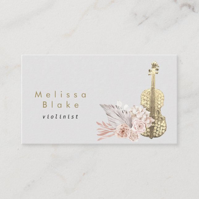 violinist pampas grass light grey background business card (Front)