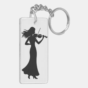 Violinist Silhouette Lady Keychain