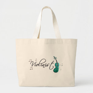 Violinist Teal Green Large Tote Bag