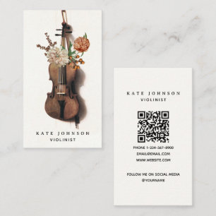 Violinist Vintage Floral Violin Musician Teacher Business Card