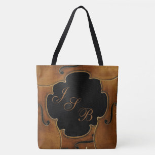 Violins Framing Custom Monogram on Black Lotus Tote Bag