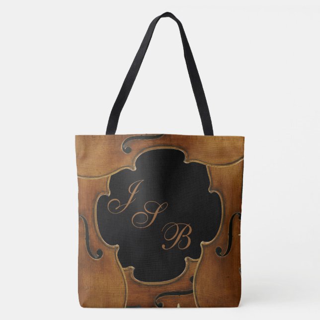 Violins Framing Custom Monogram on Black Lotus Tote Bag (Front)