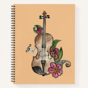 Violon avec Fleurs design sur un Carnet / Journal