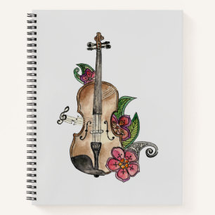 Violon avec motif de fleurs sur un cahier / journa