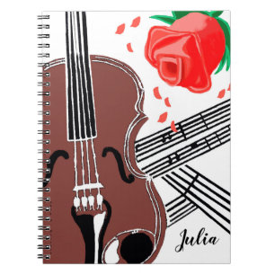 Violon avec Rose Partition Musique Carnet personna