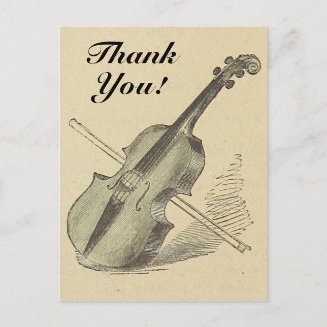 Violon vintage + "Merci !" Carte postale (Devant)