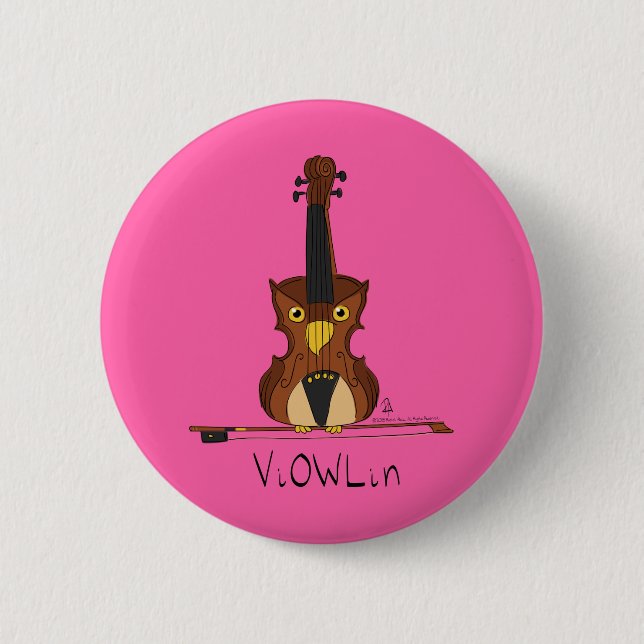 ViOWLin Violin Owl Music Button Pin (Front)
