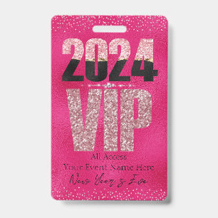 VIP 2024 Glamourous Hot Pink Glitter Diamonds Badg Badge