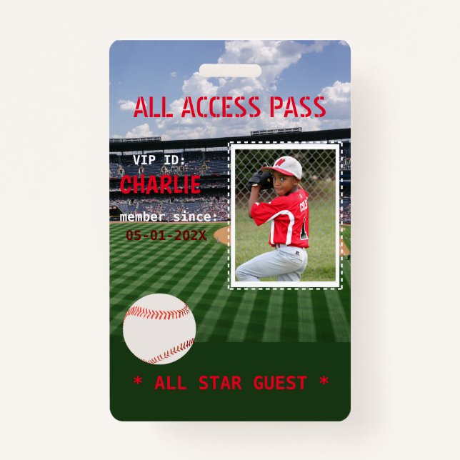 VIP Access Baseball Field Birthday Party Badge (Front)
