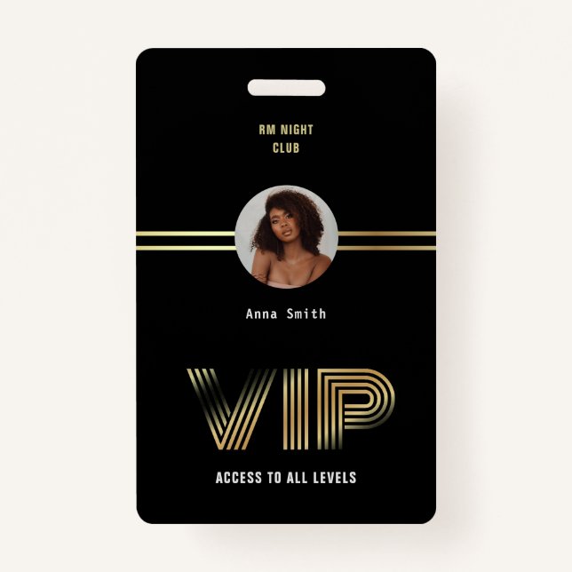 VIP Access Member Gold Foil Photo Nighclub Badge (Front)