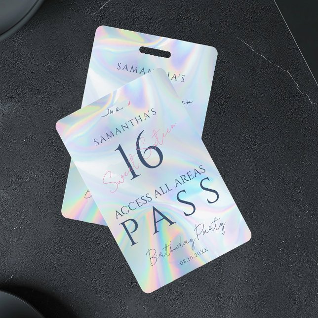 VIP Access Pass 16th Birthday Holographic Badge (Modern Sweet 16 VIP Pass Holographic ID Badge)