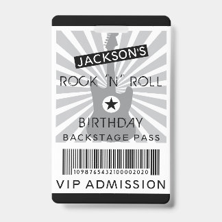 VIP ADMISSION Backstage Pass Rock 'N' Roll Party Badge