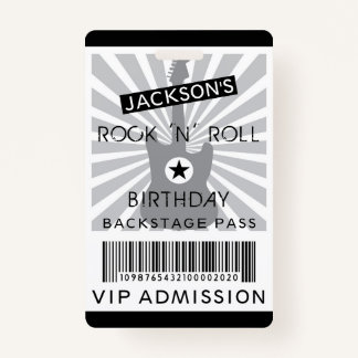 VIP ADMISSION Backstage Pass Rock 'N' Roll Party Badge