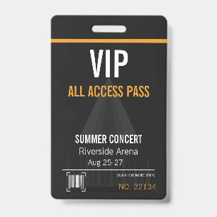 VIP All Access Concert Badge with QR Code
