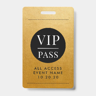 VIP All Access Event Gold Metallic Foil Gold Black Badge