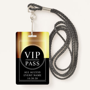 VIP All Access Event Metallic Gold Black Badge