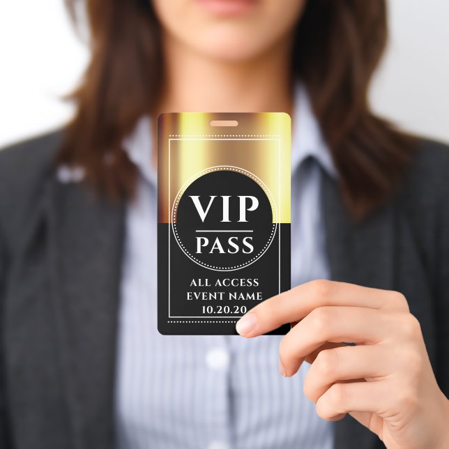 VIP All Access Event Metallic Gold Black Badge (Presented)