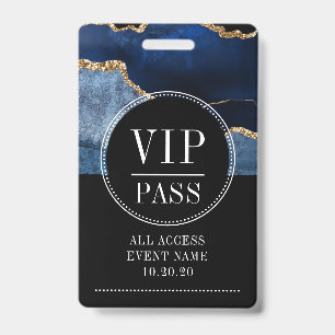 VIP All Access Event Metallic Navy Gold Agate Badge