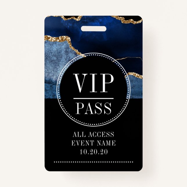VIP All Access Event Metallic Navy Gold Agate Badge (Front)