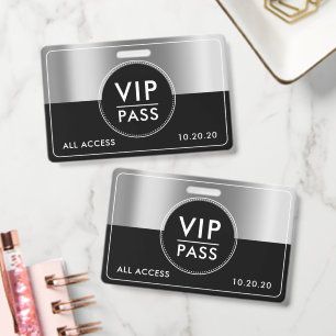 VIP All Access Event Metallic Silver Black Badge