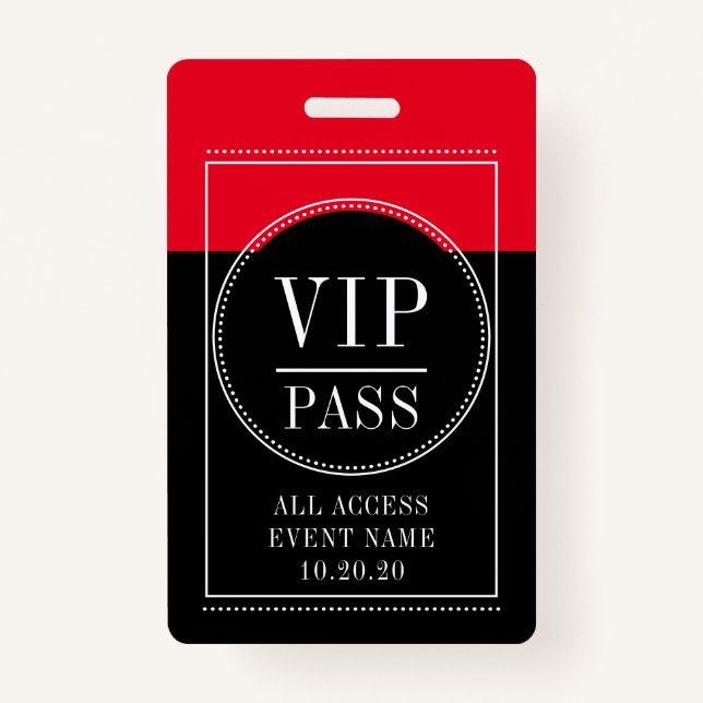 VIP All Access Event Red Black Badge (Front)